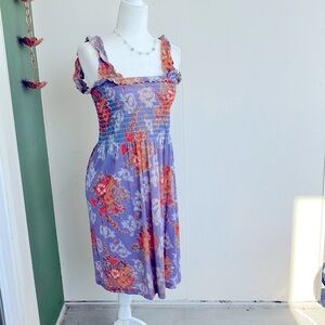 Vintage 70s Purple and Orange Elasticized Sundress